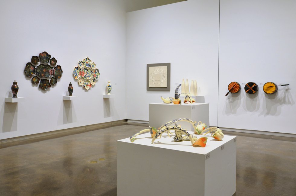 “Oh Ceramics,” installation view showing works by Candice Ring, Russell Hackney, Michael Flaherty and Veronika Horlik (left to right)
