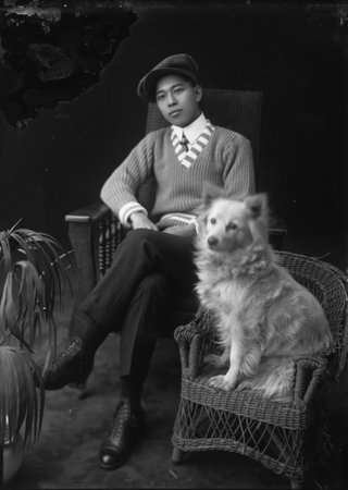 Hayashi Studio, “Kiyoshi Shirimoto and his dog,” no date