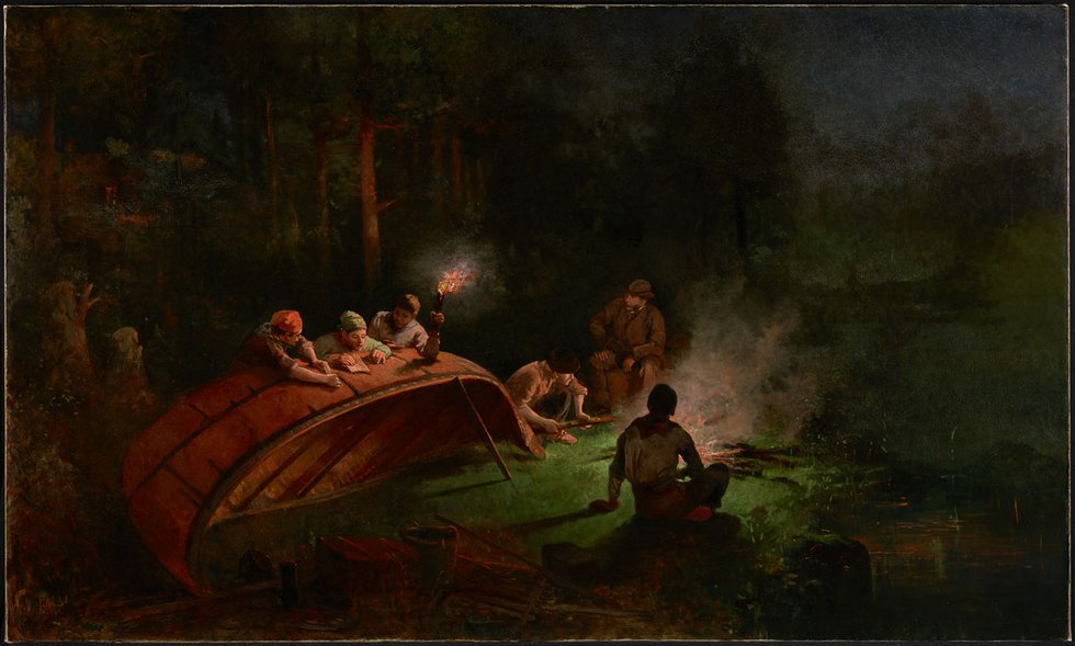 Frances Anne Hopkins, “Canoe Party Around a Campfire,” 1870