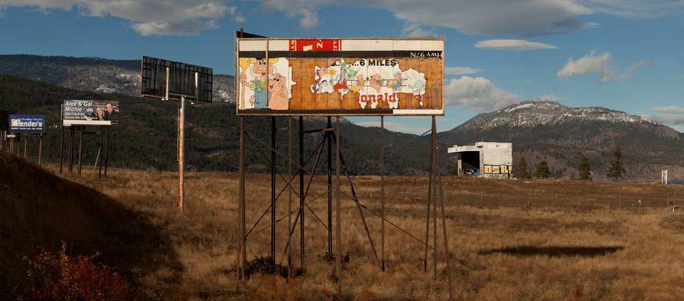 West Kelowna billboard showing remnants of advertisement for popular theme park. Photo courtesy Scott August.