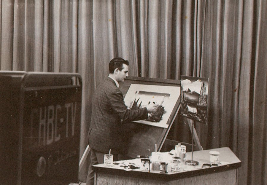 Peter Soehn working at CHBC TV in Kelowna, B.C., in the 1960s. Detail from Soehn Family Photos (1950s-1990s), documented by Scott August, 2015