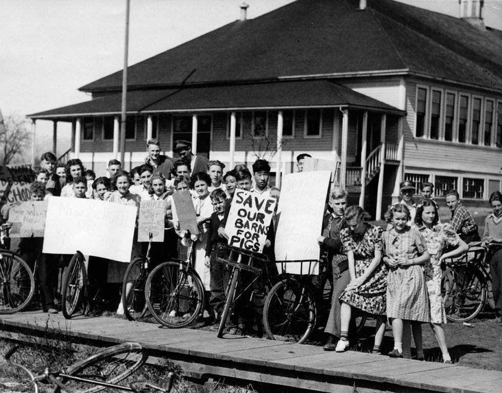 Striking students at Port Hammond public school in Haney in the 1930s. Photo by Stan Williams/Vancouver Sun.
