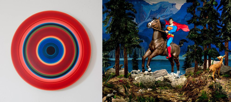 Ulrich Panzer, &quot;Untitled Circular 17 #1,&quot; 2014 and Diana Thorneycroft, &quot;Lake O’Hara (Clark, Northern Dancer and the Evil Weasel), ed. 5/5,&quot; 2012