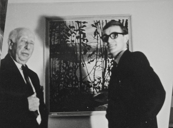 A.Y. Jackson and Robert McInnis, 1965 with the latter&#x27;s entry in the Maritime Artist&#x27;s Association exhibition.