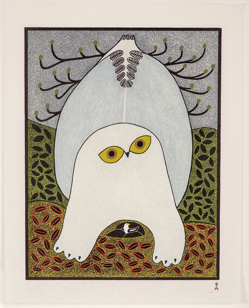 Ningiukulu Teevee (Canadian (Cape Dorset), b. 1963) printmaker: Qiatsuq Niviaqsi, b. 1941, &quot;Opulent Owl,&quot; 2015