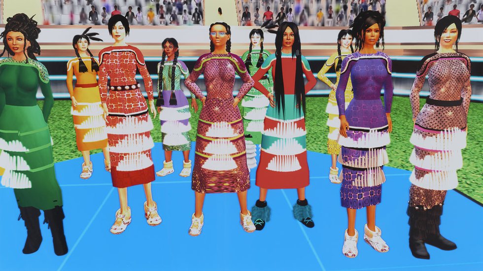 Skawennati, “Jingle Dancers Assembled,” 2011