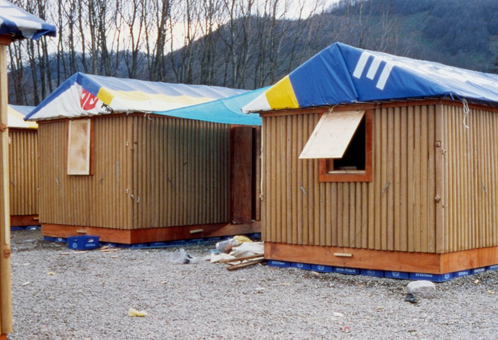 Shigeru Ban, “Paper Log House, Turkey,” 2000 (photo by Shigeru Ban Architects)