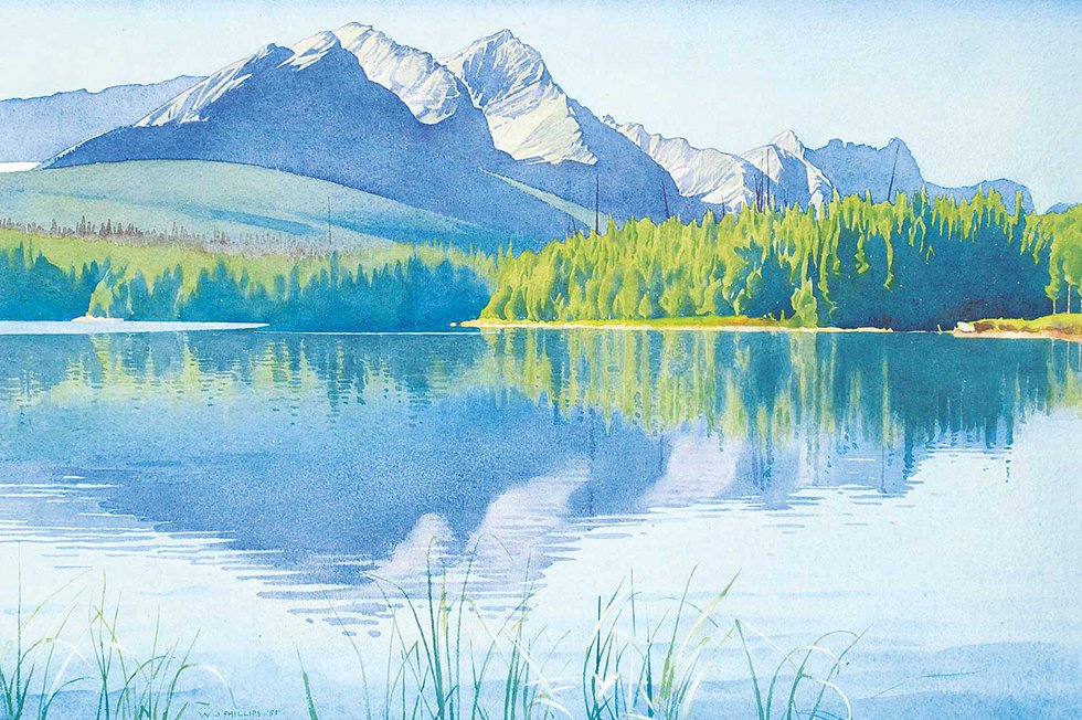 Walter Joseph Phillips, "Untitled - Tranquil Mountain Lake," 1951