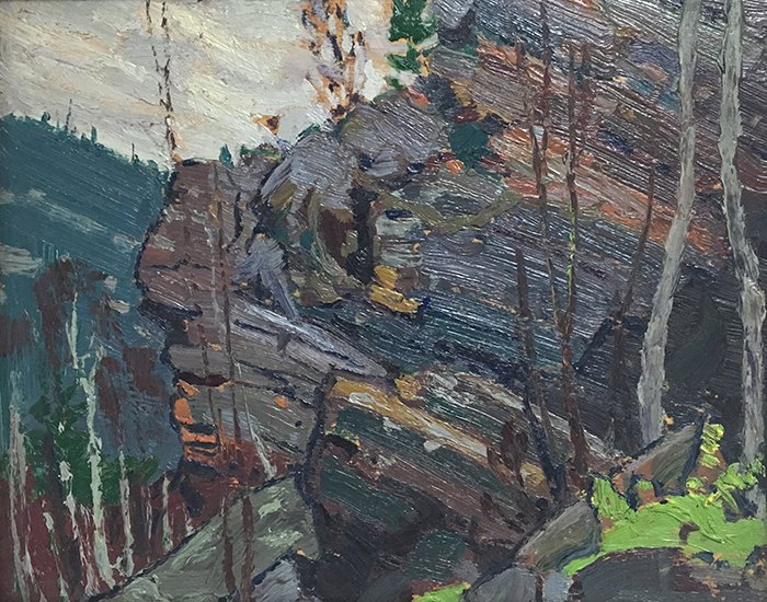 Tom Thomson, "Cliffs Near Petawawa," 1916, oil