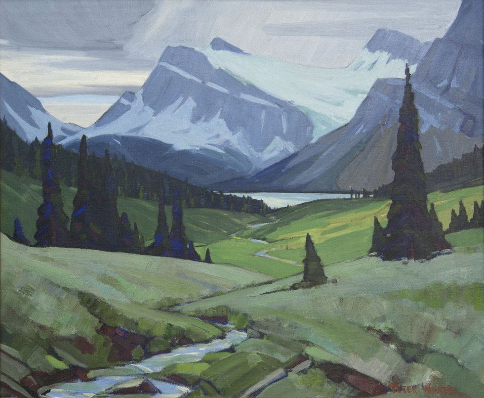 Peter Whyte, “Bow Lake, Crowfoot Glacier,” 1945-1950