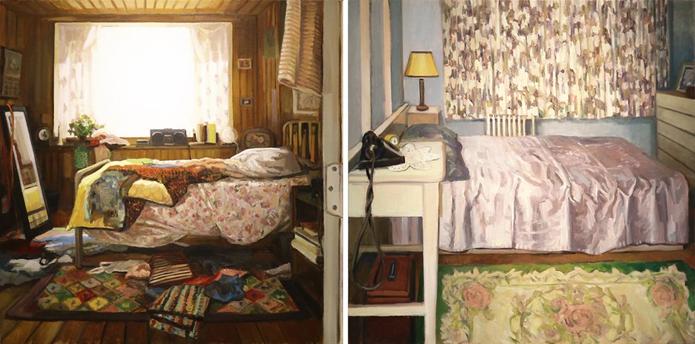 Gillian Willans, "Untitled (Un Made Bed)," 2018 (left) and "Untitled (Ready Made Bed)," 2018 (right)