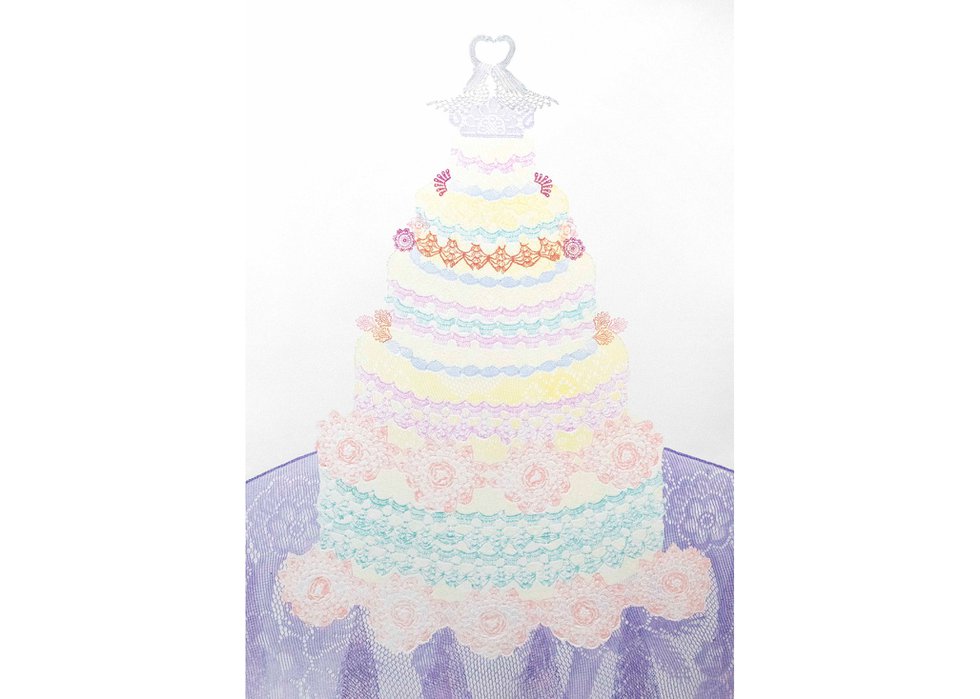 Wendy Tokaryk, "Cake Too," no date, relief print with embossing, 44” x 30”