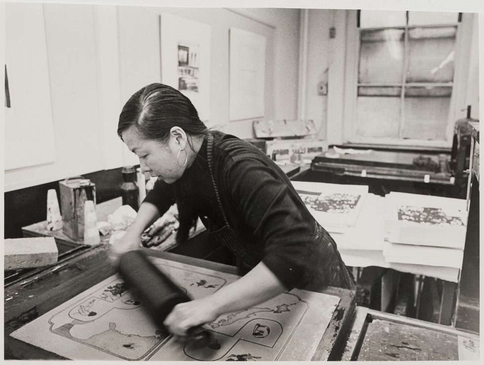 Anna Wong at work in her Pratt studio in New York in 1971.