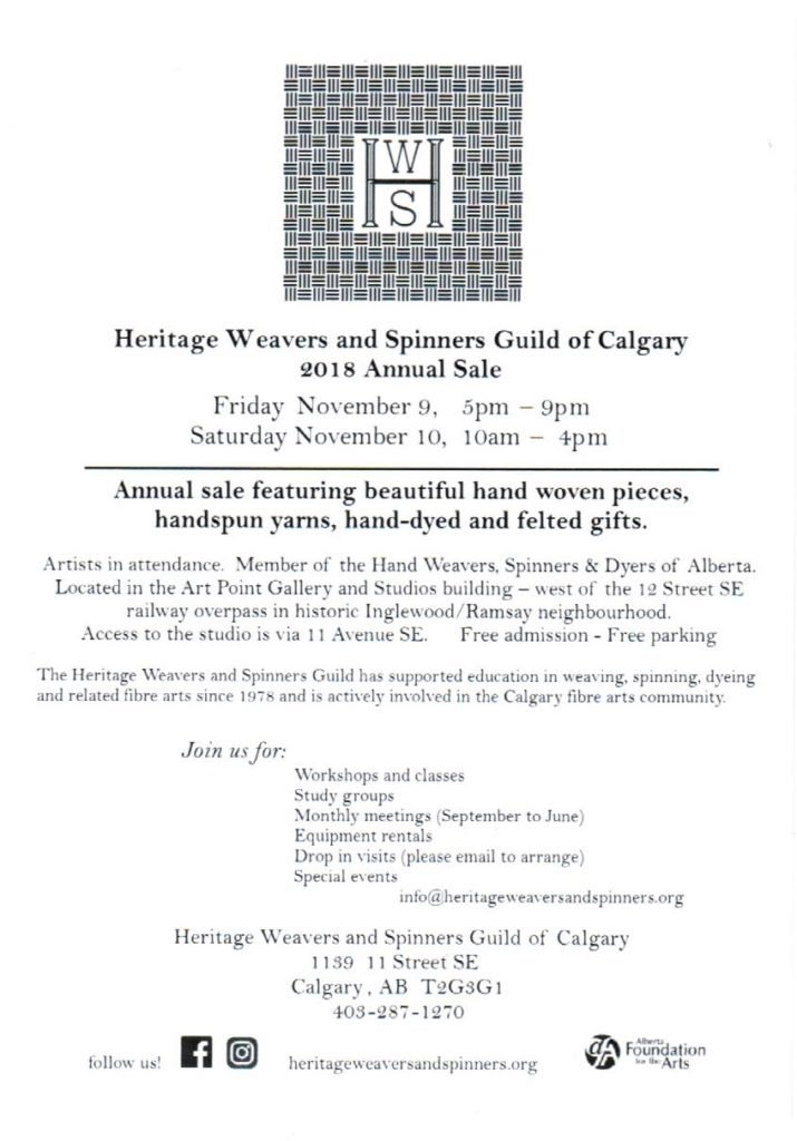 Heritage Weavers and Spinners Guild of Calgary 2018 Annual Sale