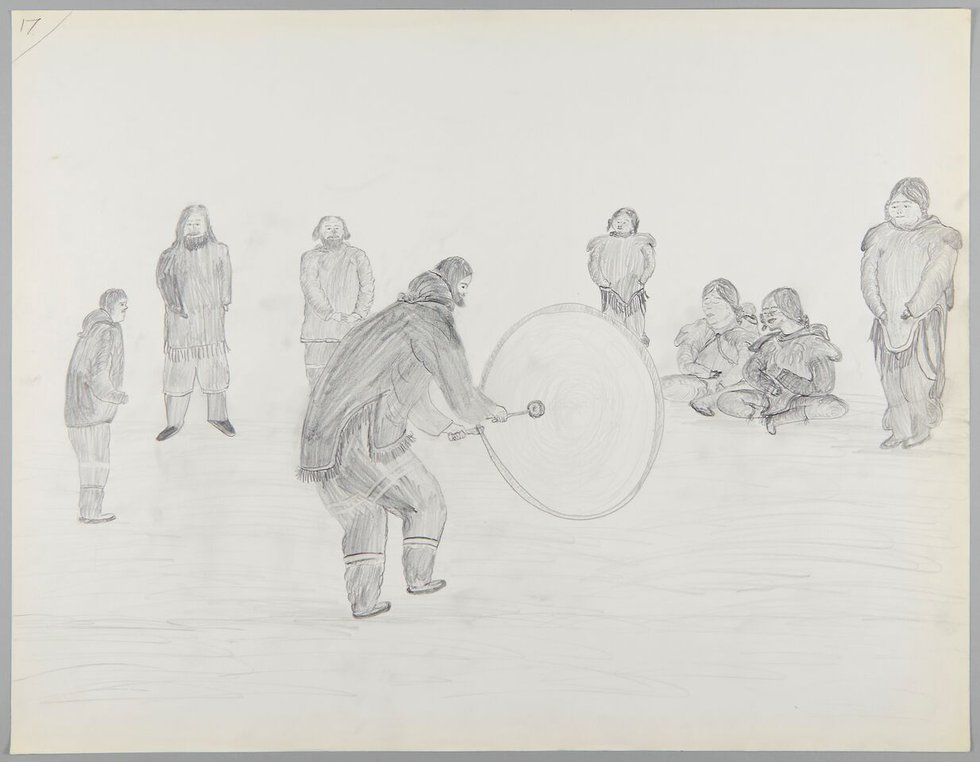 Cornelius (Kooneeloosee) Nutarak, 1924, Clyde River, Nunavut – 2007, Pond Inlet, Nunavut Celebration and Drum Dancing (detail), 1964