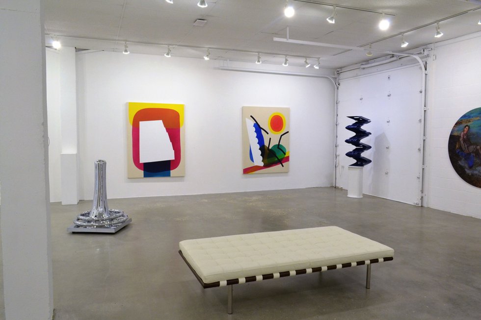 Aron Hill "Large White Step Cutout" and "Large Sun with Boulders," 2018