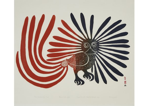 Kenojuak Ashevak, "The Enchanted Owl," (red tail) 23/50, 1960