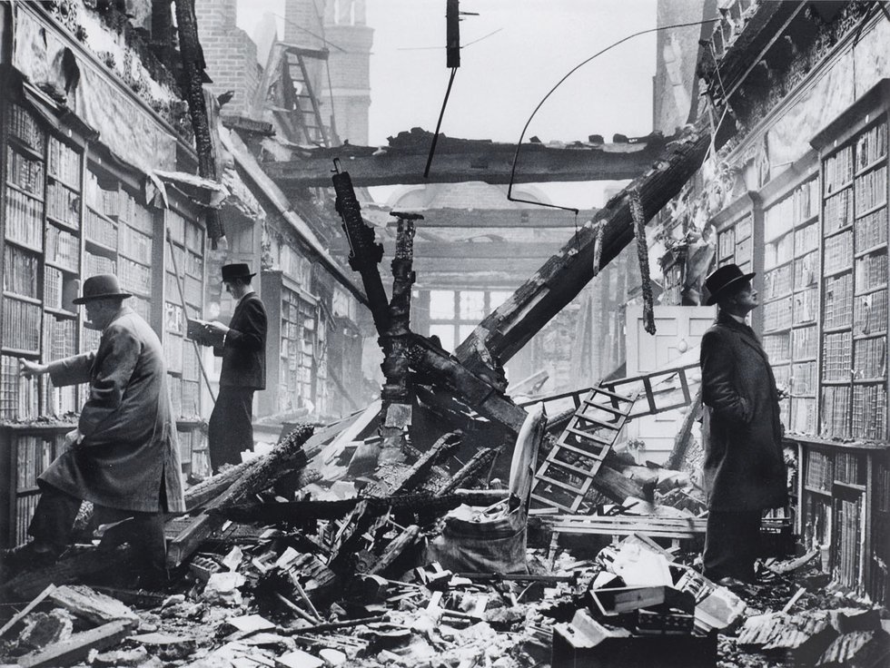 Photographer unknown, Holland House library, Kensington, London, after an air raid, 1940