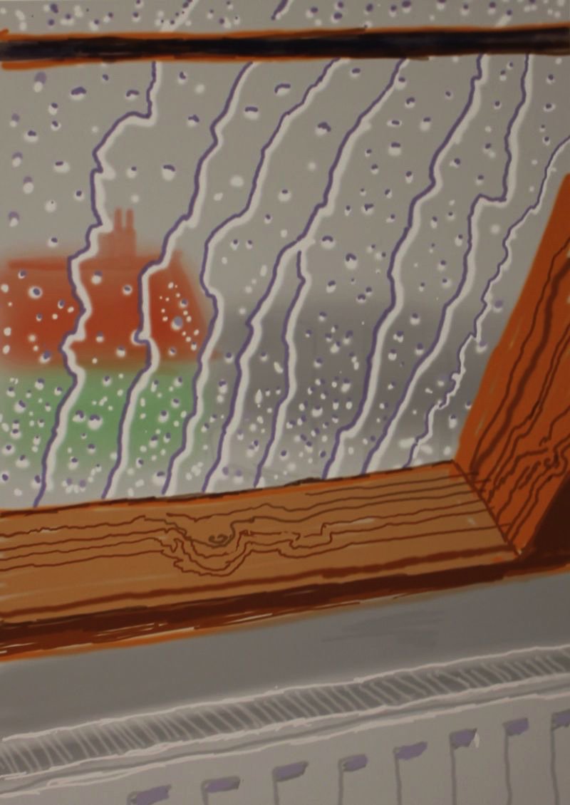 David Hockney, OM CH RA British b. 1937 “My Yorkshire – Rain on the Studio Window”