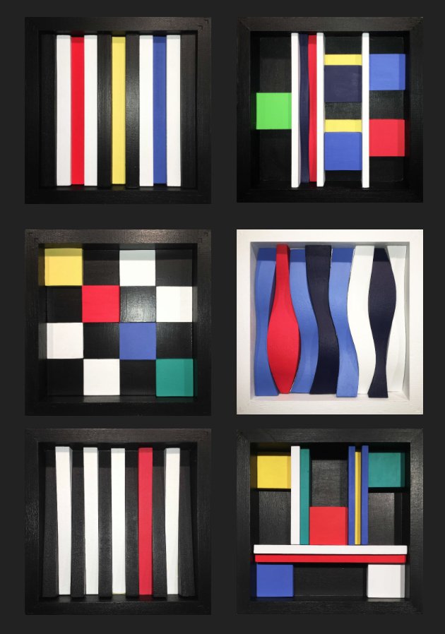Greg Robb, "Top: De Stijled,  Metro 2, Middle: Not Good at Checkers, Stop, Bottom: Red Wedge, Metro,"