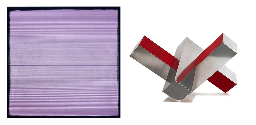 Left Image: Alexander Jowett, "Soleil a Minuit," 2019, acrylic on canvas, 36" x 36"