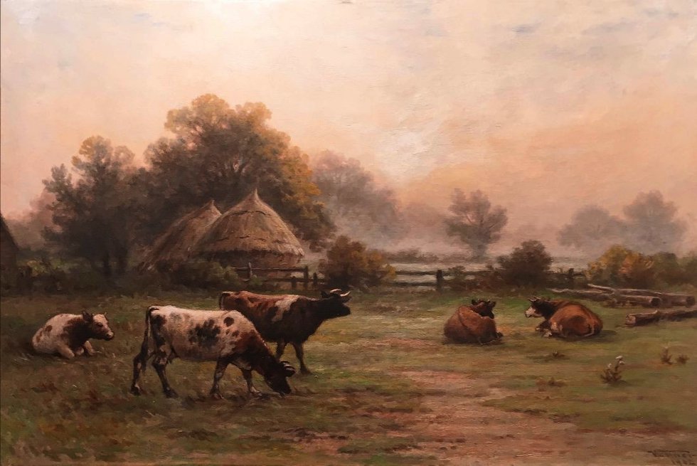 Frederick A. Verner  ARCA OSA, "Cattle in the Mist, Ontario Farm," 1902