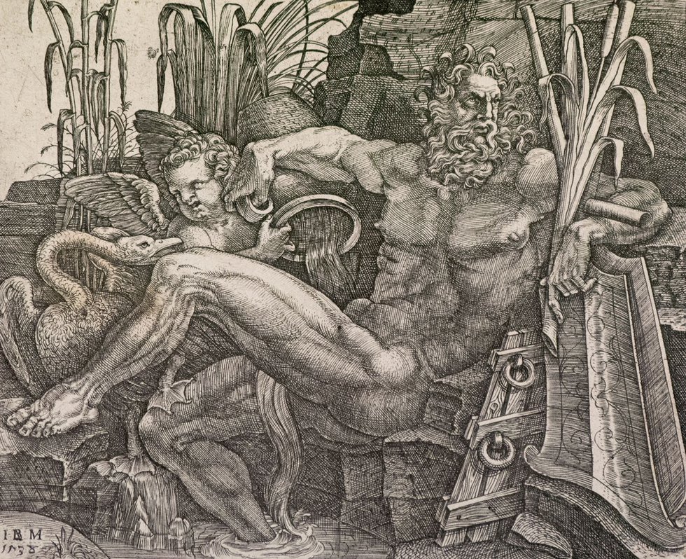 Giovanni Battista Scultori, "The River God Po and a Putto (detail)," 1538