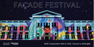 Rendering by Go2 Productions of a monumental projection to be presented by Sandeep Johal on the Georgia Street façade of the Vancouver Art Gallery in September as part of Façade Festival 2019.