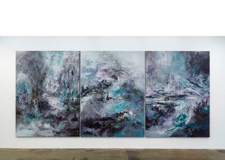 Michael Smith, “Le Passage,” 2019, acrylic on canvas, triptych – 108” x 80” each panel