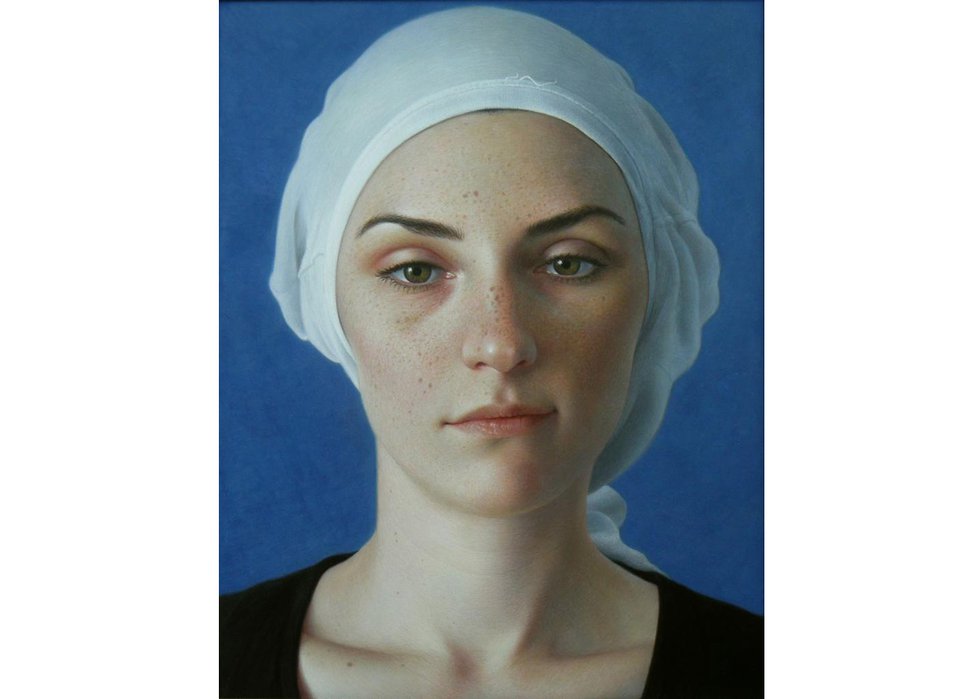 Leslie Watts, "Emily in Two T-Shirts," no date, egg tempera on panel, 17" x 14"