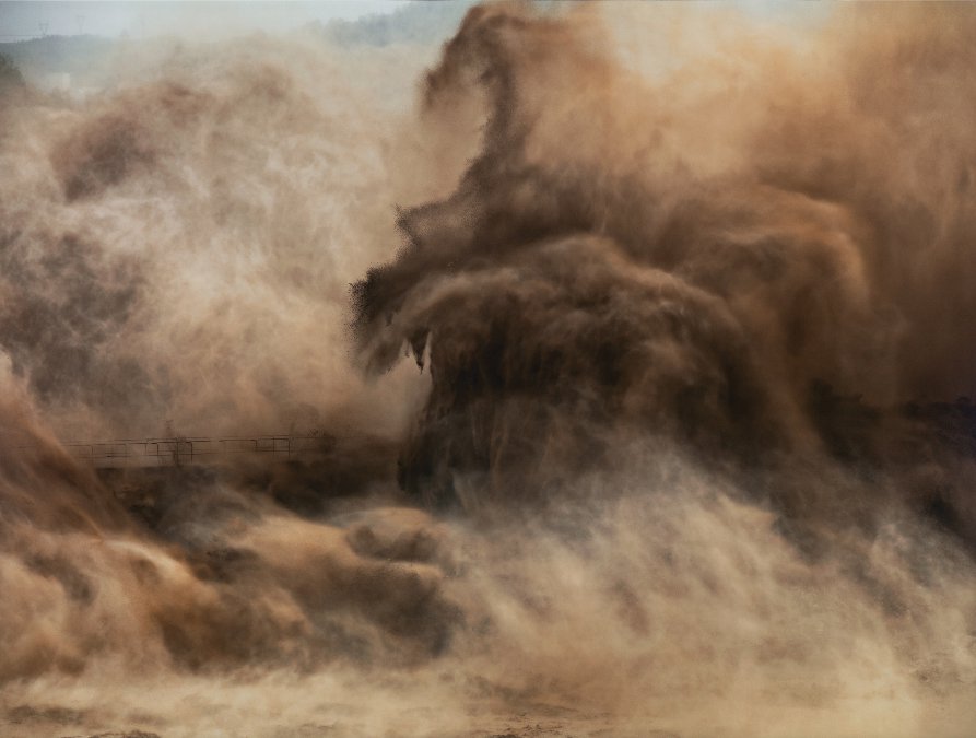 Edward Burtynsky, "Xiaolangdi Dam, Yellow River, Henan Province, China," 2011, chromogenic print, 40" x 64" ($28,800 - Waddington's)