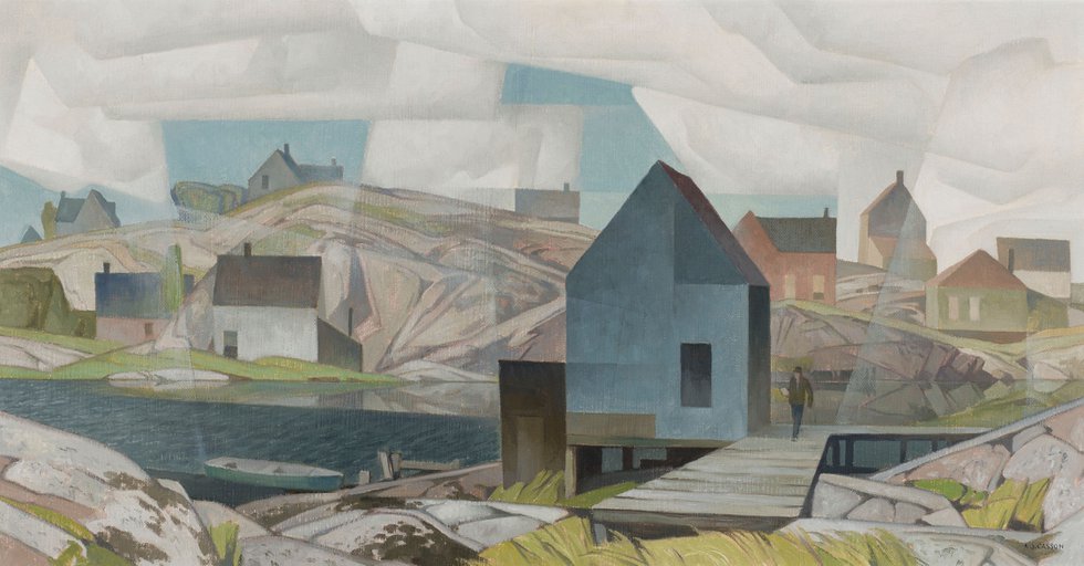 A.J. Casson, "Morning on the Inlet," circa 1959, oil on board, 24" x 45" ($301,250 - Heffel)