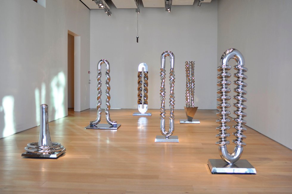 Katie Ohe's welded steel and chrome sculptures (from left to right): "Hill," 1985 (courtesy of the artist and Herringer Kiss Gallery