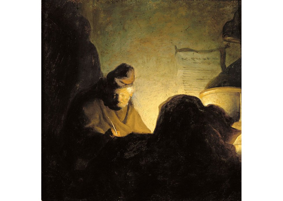 Attributed to Rembrandt van Rijn, "A Scholar by Candlelight," around 1628-1629