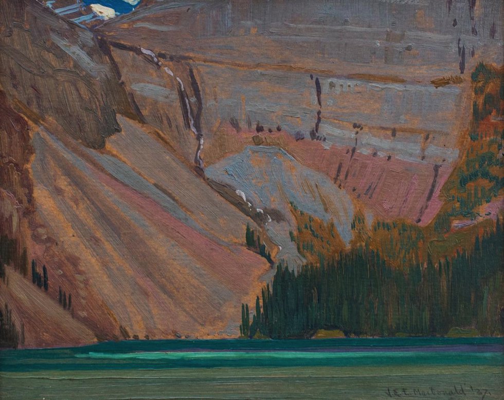 J.E.H. MacDonald, "Cliff and Mountain Lake," 1927