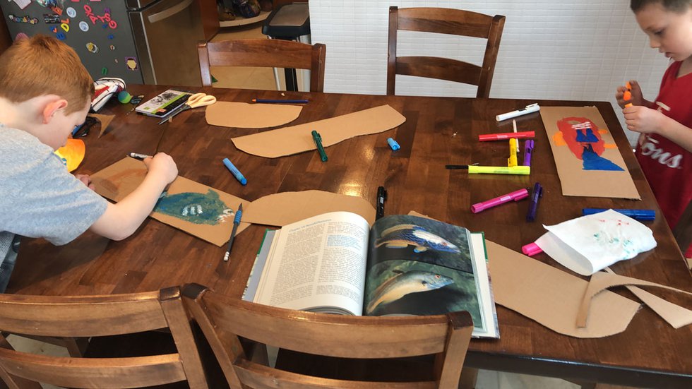 A book about undersea explorer Jacques Cousteau was the inspiration for Winnipeg art teacher Stacey Abramson and her sons, Simon, 9, and Louis, 6, to turn one of their hallways into an ocean using cardboard, wrapping paper, paint and markers.