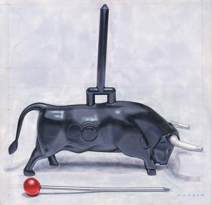 Doug Fraser, "Bull Pin," oil on panel, 20" x 19.25 "