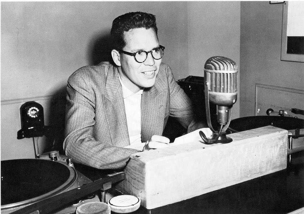 Bill Reid at the CBC around 1950. (courtesy of the CBC)