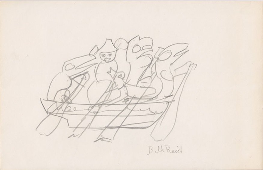 Bill Reid, “Sketch of the Spirit of Haida Gwaii,” circa 1986, pencil on envelope (Bill Reid Foundation Collection; gift of Bill Ellis)