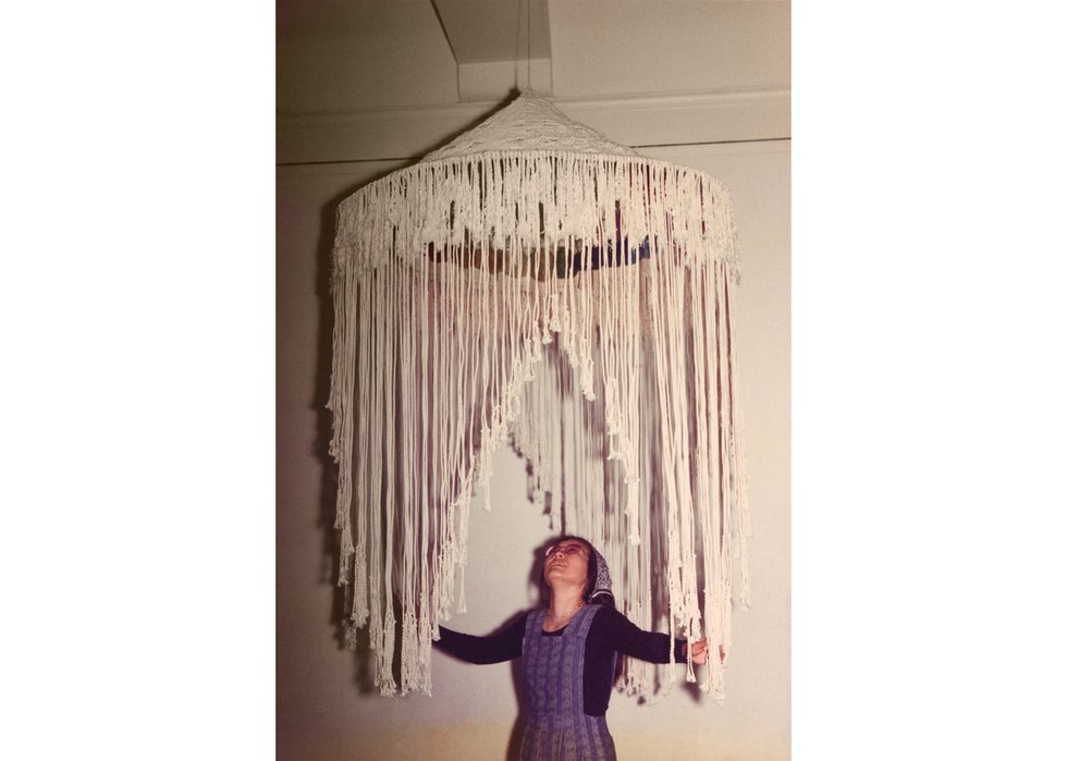 Setsuko Piroche with her work “Dizzy Dome,” circa 1974