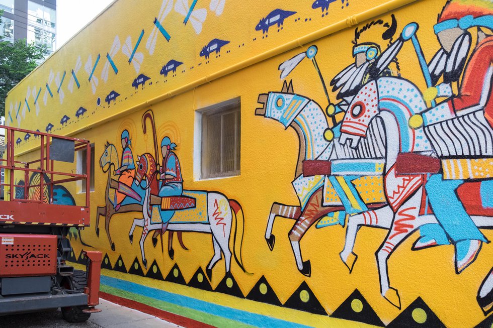 A mural by Nathan Meguinis pays tribute to his cultural heritage. (photo by Junette Huynh)