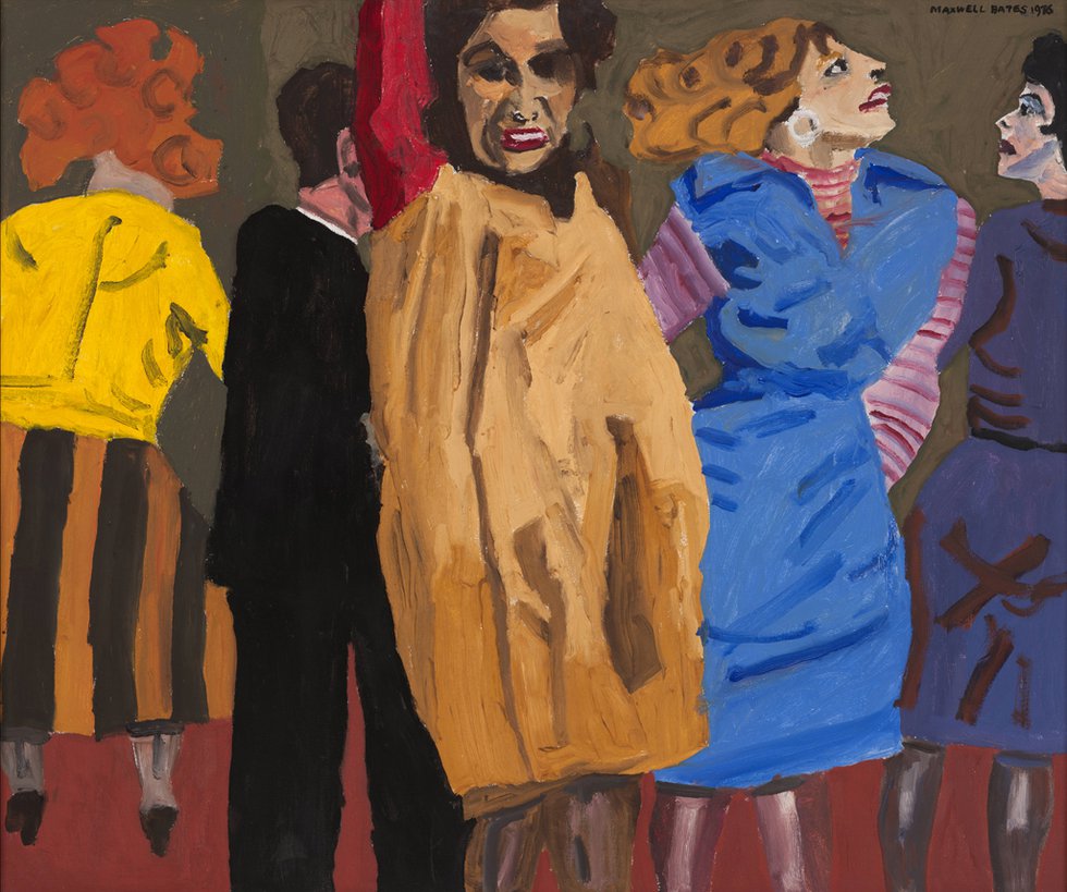 Maxwell Bates, “Party,” 1976, charcoal and oil on canvas (Collection of the Canada Council Art Bank)