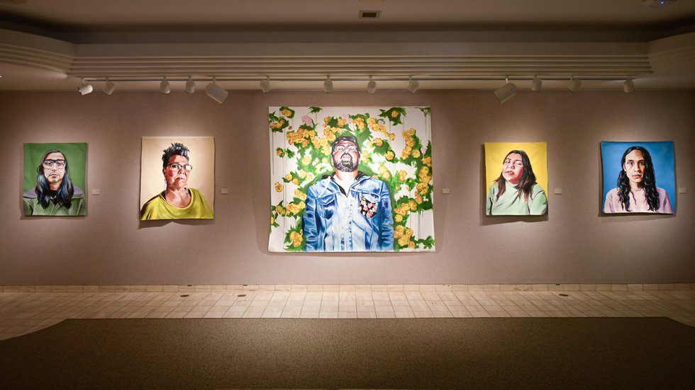 An installation view of Lauren Crazybull’s 2019 exhibition, “The Future All At Once,” at the McMullen Gallery in Edmonton. (courtesy McMullen Gallery)