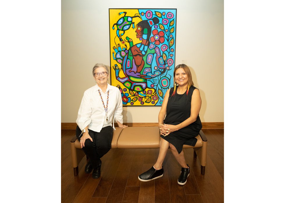 Leona Herzog (left), the director of the Buhler Gallery, poses with Daina Warren, the director of Urban Shaman Contemporary Aboriginal Art