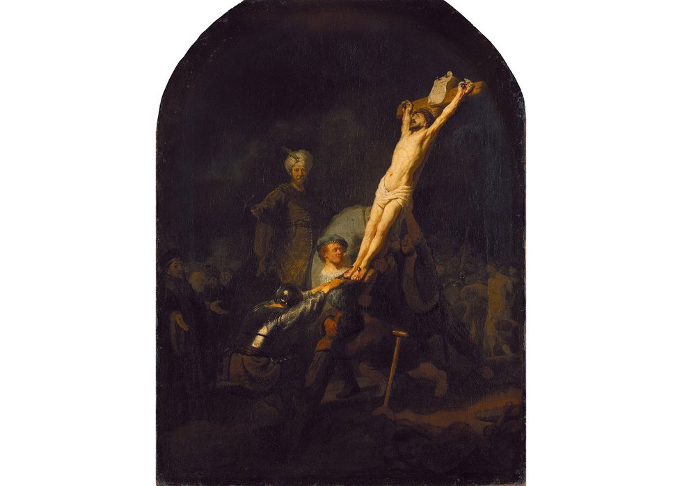 Rembrandt (Harmensz. van Rijn), “Die Kreuzaufrichtung (The raising of the cross),” circa 1633