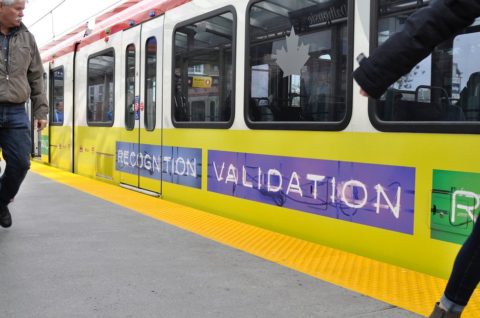 Calgary’s transit system helped roll out messages about mental wellness. (art and photo by Dick Averns)