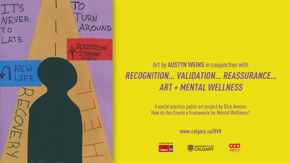 Finding ways to spread awareness about the project was one of many challenges. Community participant Austyn Weins had his art displayed on Calgary Transit digital screens and platform posters. (courtesy Dick Averns)