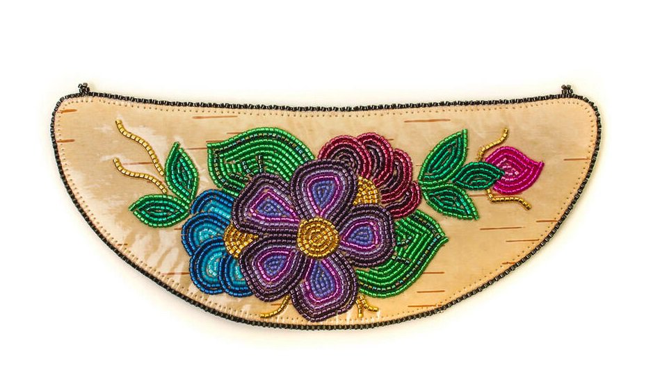 Sheena Yakeleya’s beaded necklace on birchbark. (Sheena Yakeleya/NWT Arts)