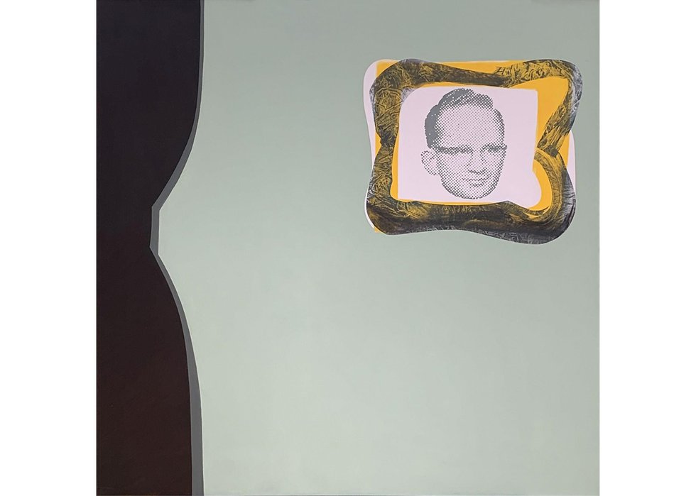 Chris Cran, "Wall with Portrait and Curtain," 2006, oil and acrylic on canvas, 48" x 48" (sold at Hodgins for $7,000)
