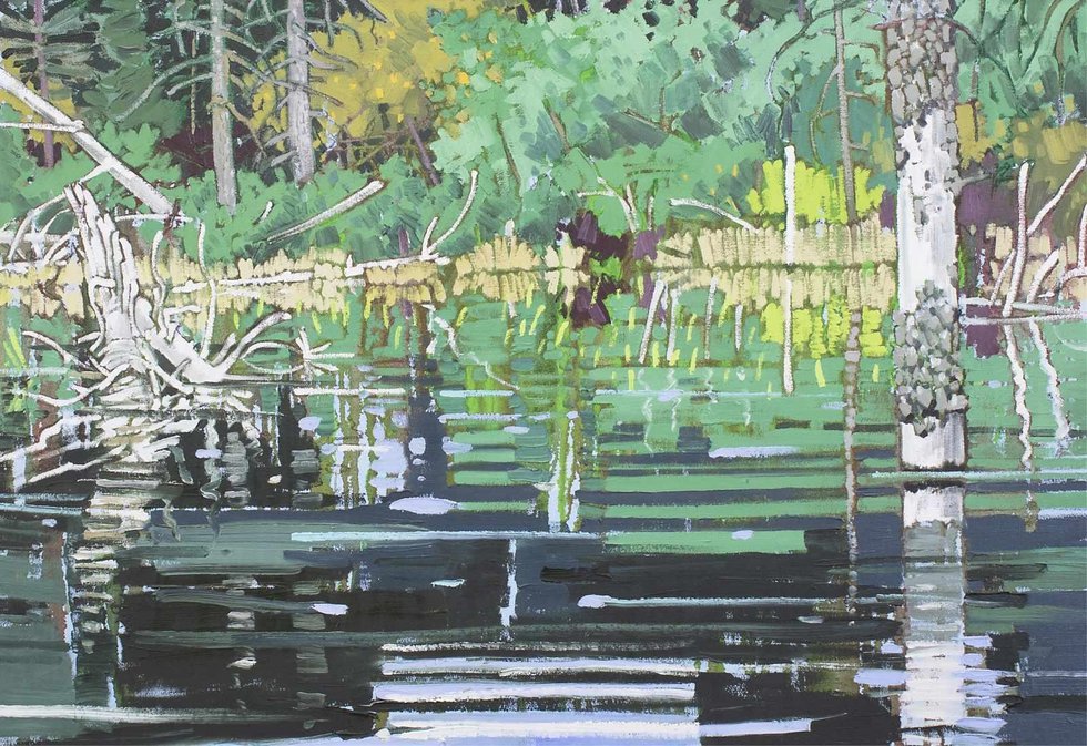 Ted Godwin, "Kananaskis Beaver Dam," 1979, oil on canvas, 33" x 47" (sold at Hodgins for $14,000)